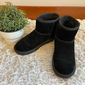 Suede Shearling Fur Ankle Boots Booties Black sz 7 Warm Winter Shoes Comfy Soft